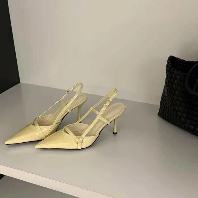 Spring Summer New Pointed Toe High Heel Women's Sandals Belt Buckle Brown Luxury Feel Fashionable Low Cut Ankle Strap Shoes