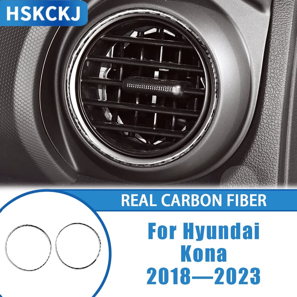 For Hyundai Kona 2018—2023 Car Accessories Carbon Fiber Interior Dashboard Sides Air Vent Ring Cover Trim Sticker Modification