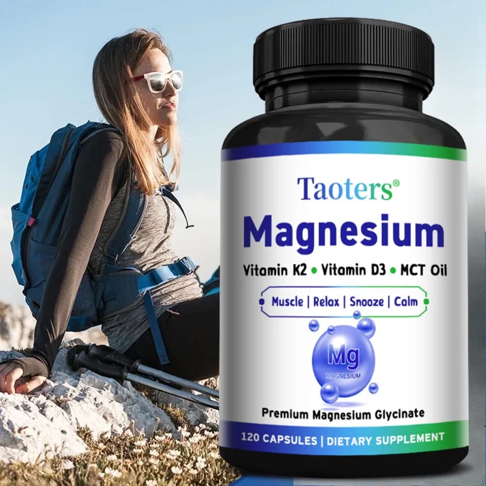 Integratore Premium di Glicinato di Magnesio - con Vitamina K2, D3, Riduce la Fatica, Rafforza le Ossa