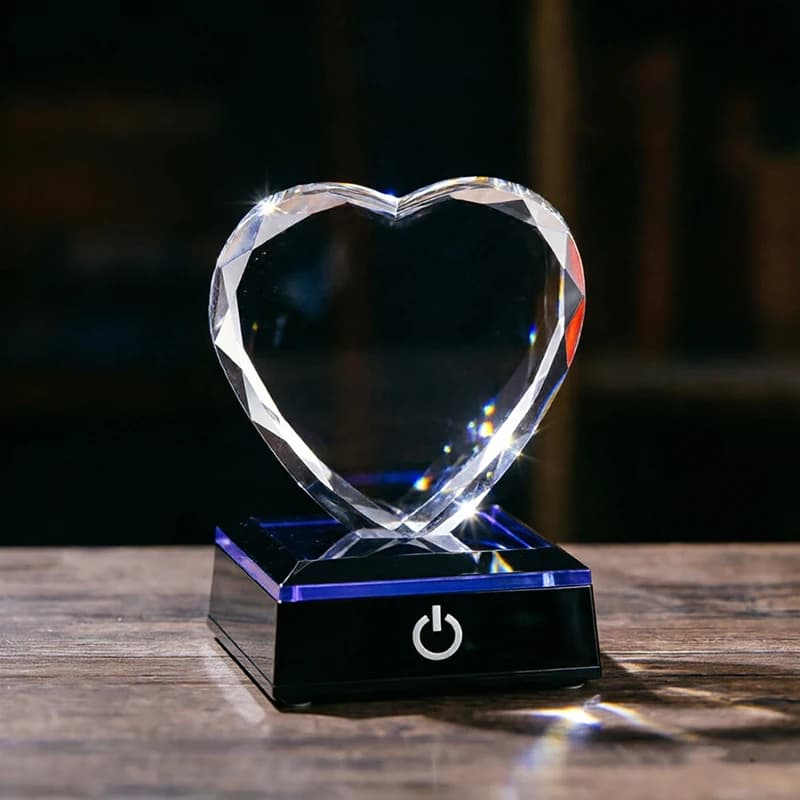 Cornice portafoto a forma di cuore in cristallo K9 xTool Blank per incisione laser o stampa, fermacarte in vetro con base luminosa a LED