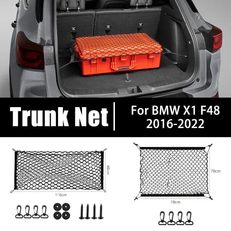 Car Trunk Net For BMW X1 F48 2016-2022 2017 2018 2019 Black Mesh Nylon Trunk Organizer Elastic Luggage Storage Bag Accessories