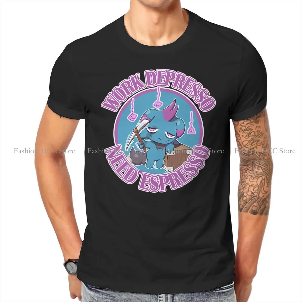 Lavoro Depresso bisogno di TShirt con colletto tondo Espresso Palworld Elf Game Fabric Classic T Shirt uomo abbigliamento nuovo Design