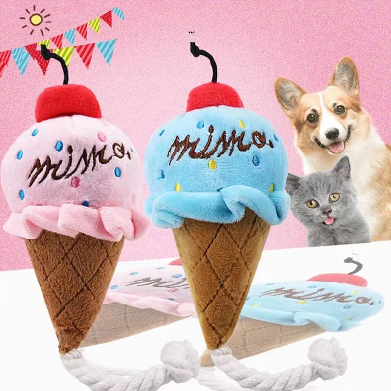 Giocattoli di peluche a forma di gelato per animali domestici, giocattoli interattivi per cuccioli e gatti, per cani di piccola taglia, resistenti ai morsi, giocattoli da masticare con suono, divertenti giocattoli per cani.