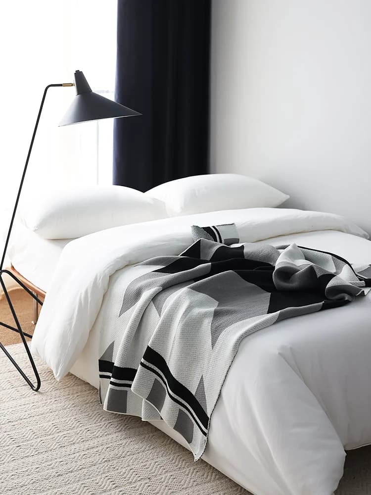 Coperta in Lana Lavorata a Maglia con Motivo Geometrico Stile Nordico, Copridivano Casual, Coperta per Aria Condizionata, Coperta per Pisolino, Spessa