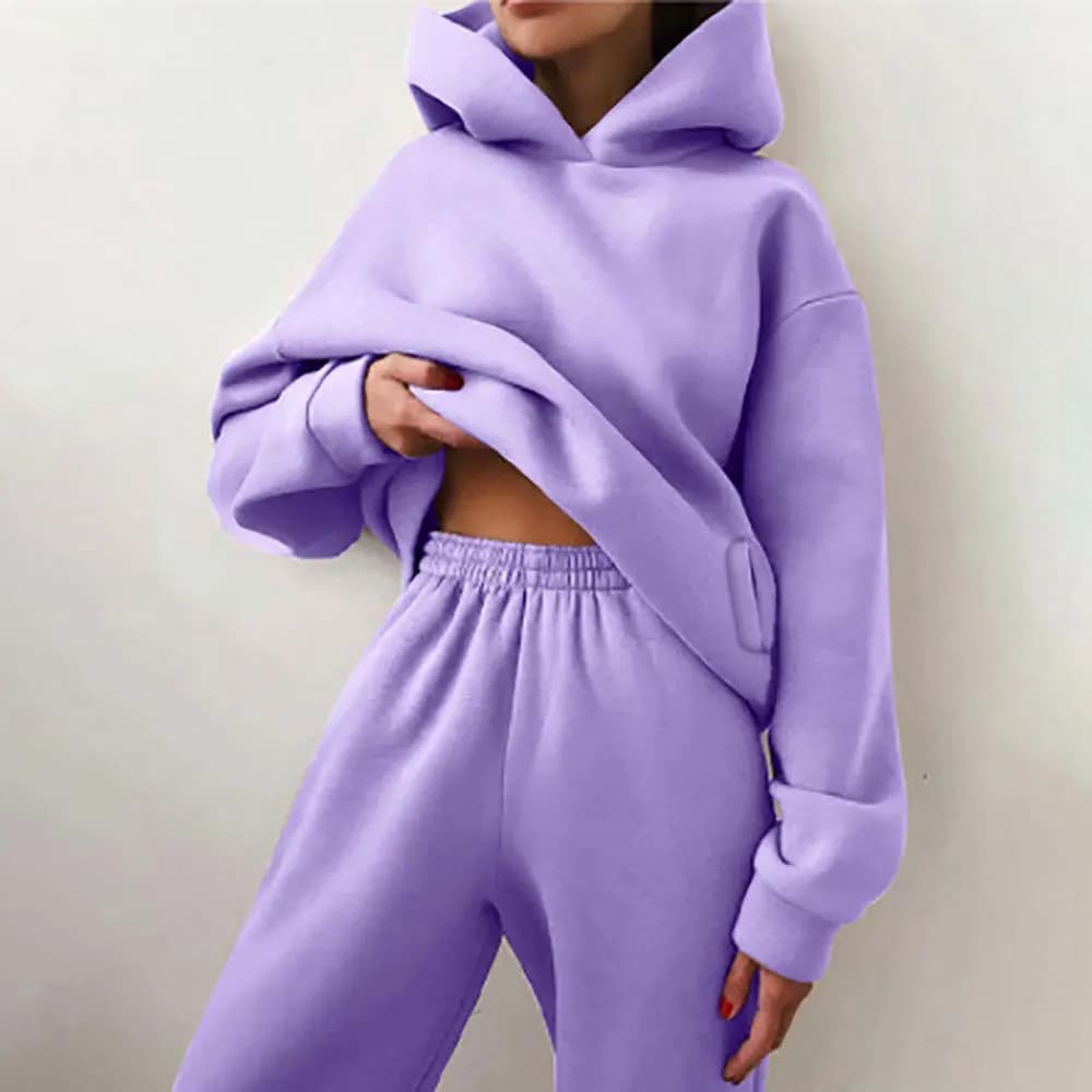 Tuta oversize in due pezzi per donna Pantaloni con cappuccio ispessiti casual Set di pantaloni lunghi Cappuccio casual Moda autunnale