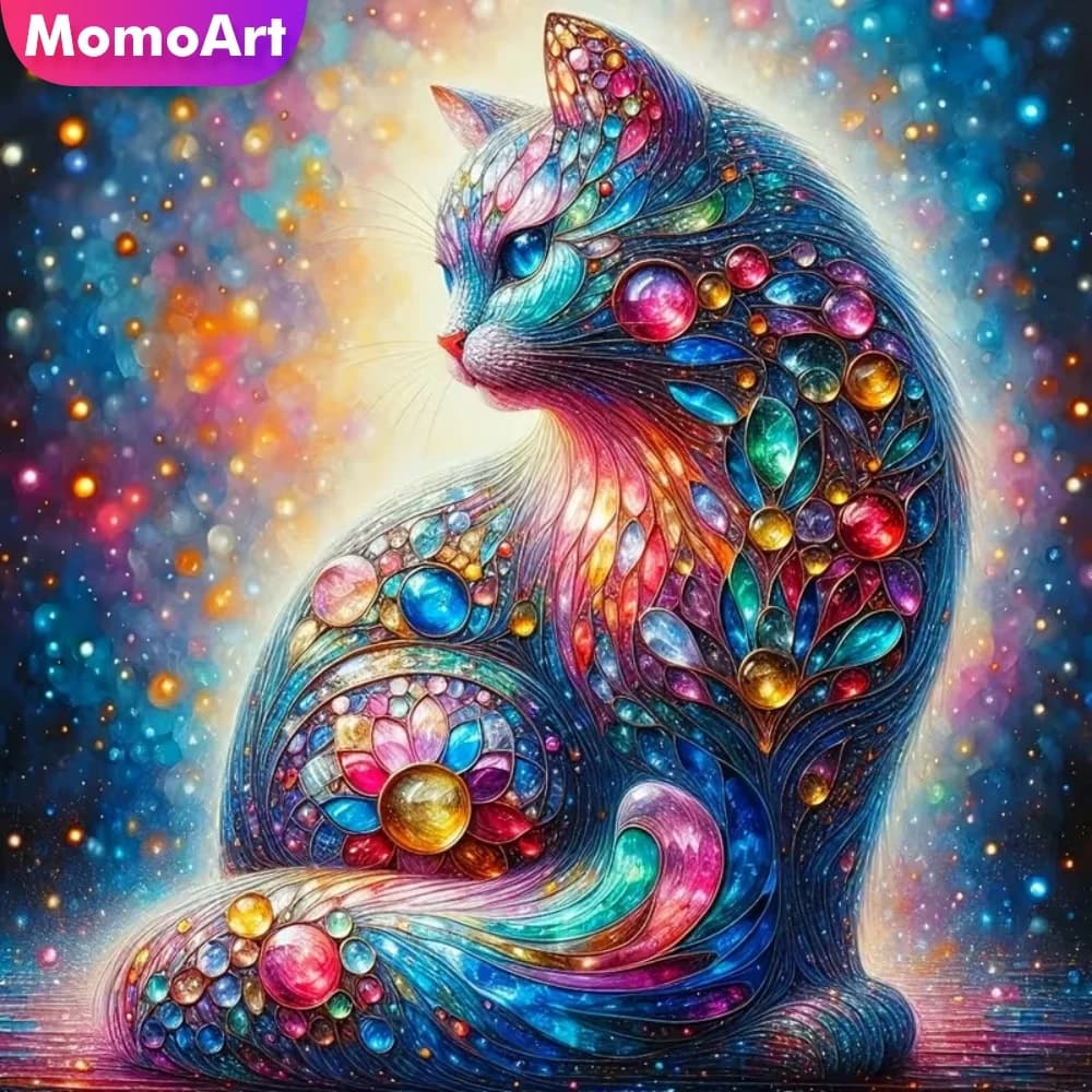 Momoart Nuovo Arrivo Kit Ricamo Diamantato Gatto, Quadro Animale con Strass, Mosaico Diamantato Fai da Te per Decorazione Casa