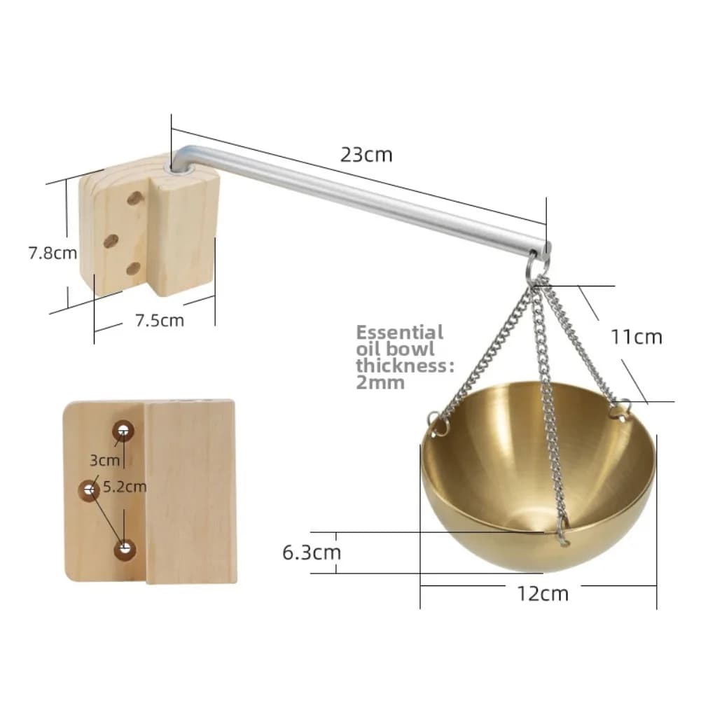 Supporto per Ciotola di Aromaterapia per Sauna con Braccio Oscillante 12cm, Diffusore di Oli Essenziali in Acciaio Inox Dorato