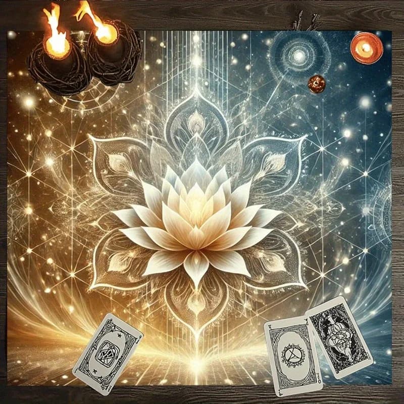 Luce mistica di loto in mandala Tarocchi Copertura da altare in stoffa per giochi di carte di divinazione e oracolo Decorazione rituale a tema magico