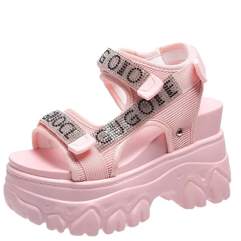 2025 Scarpe da donna con zeppa maggiorata con plateau Sandali da spiaggia estivi da donna Sandali con tacco alto 9 cm Sandali aperti sexy Sandali robusti