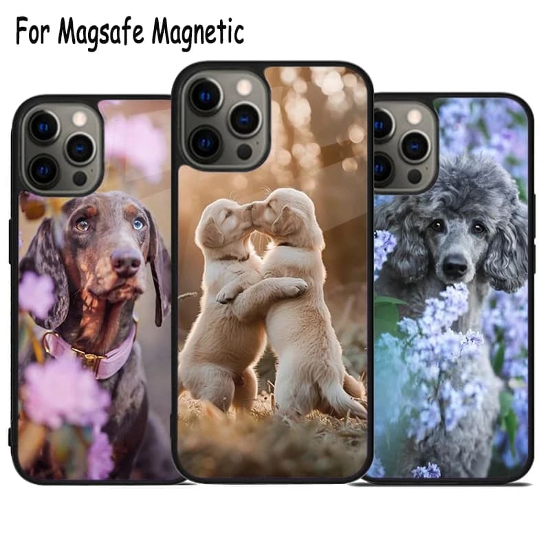 Custodia per telefono con ricarica wireless a forma di cucciolo per iPhone 17 Air 15 16 16e 14 13 11 12 Pro Max Plus, cover magnetica MagSafe con paraurti