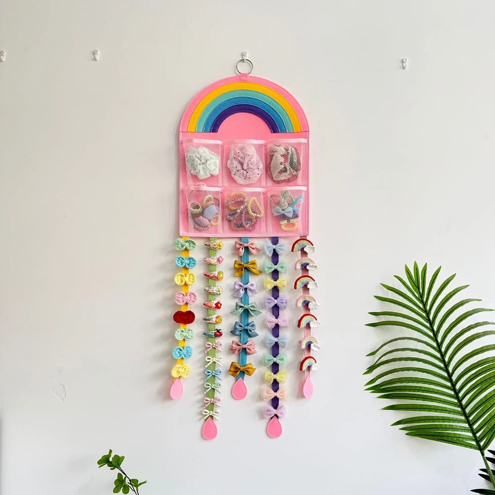 Kids Hair Accessories Storage Hanging Bag, Wall Mount Felt Hair Clip Headband Scrunchie Organizer, Girls Room Hairpin Display St