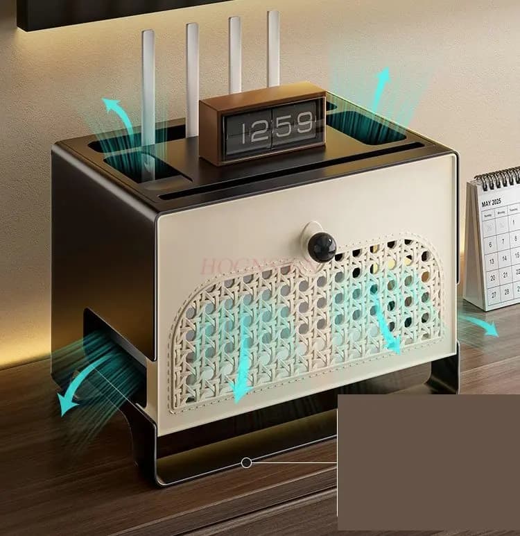 1 scatola di immagazzinaggio del router, set-top box TV, rack di archiviazione nascosto, presa per modem ottico wireless, smistamento a banda larga