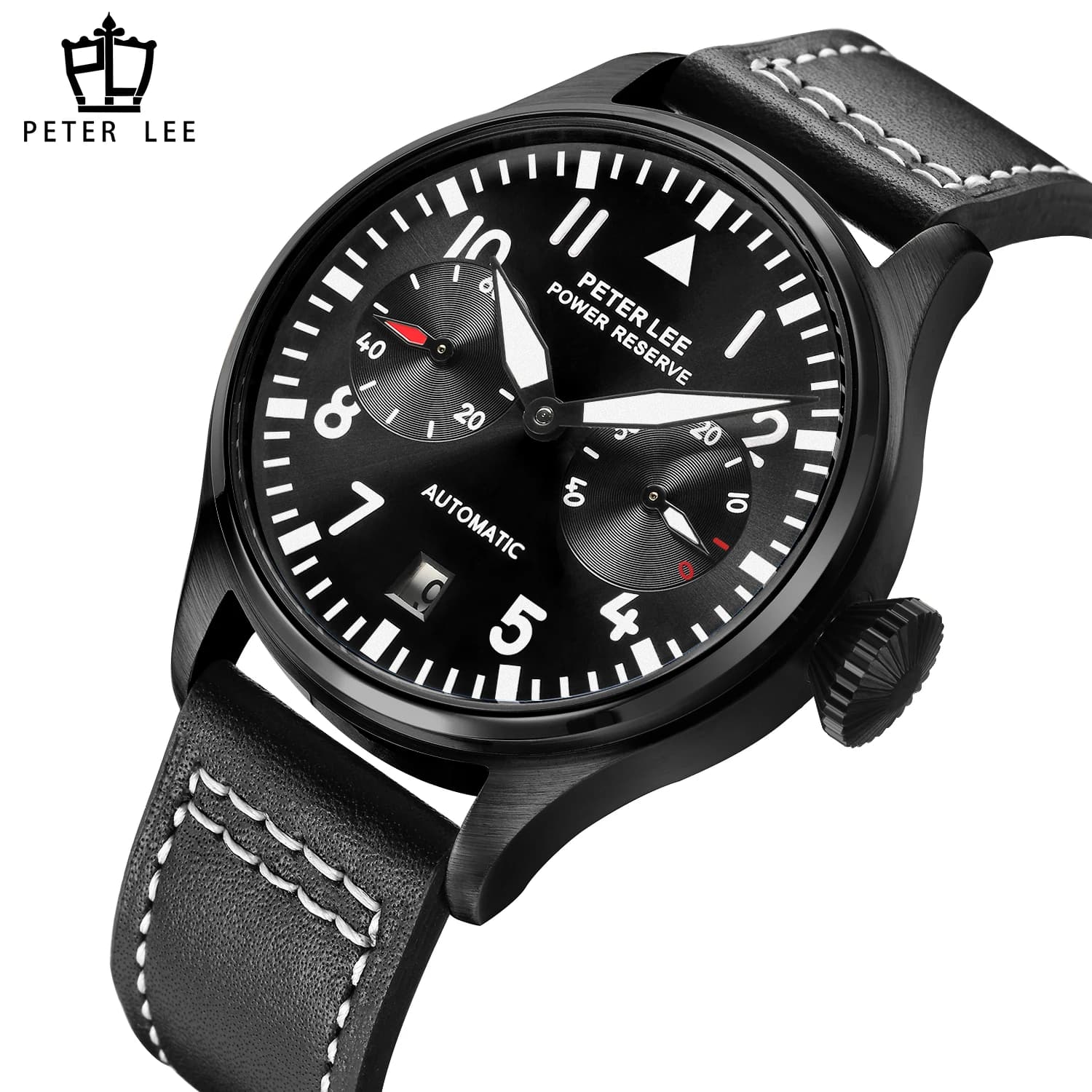 PETER LEE Luxury Brands Automatic Movement Men's Mechanical Pilot Watches Elegant Men's Gift Watch Light Aviator Leather