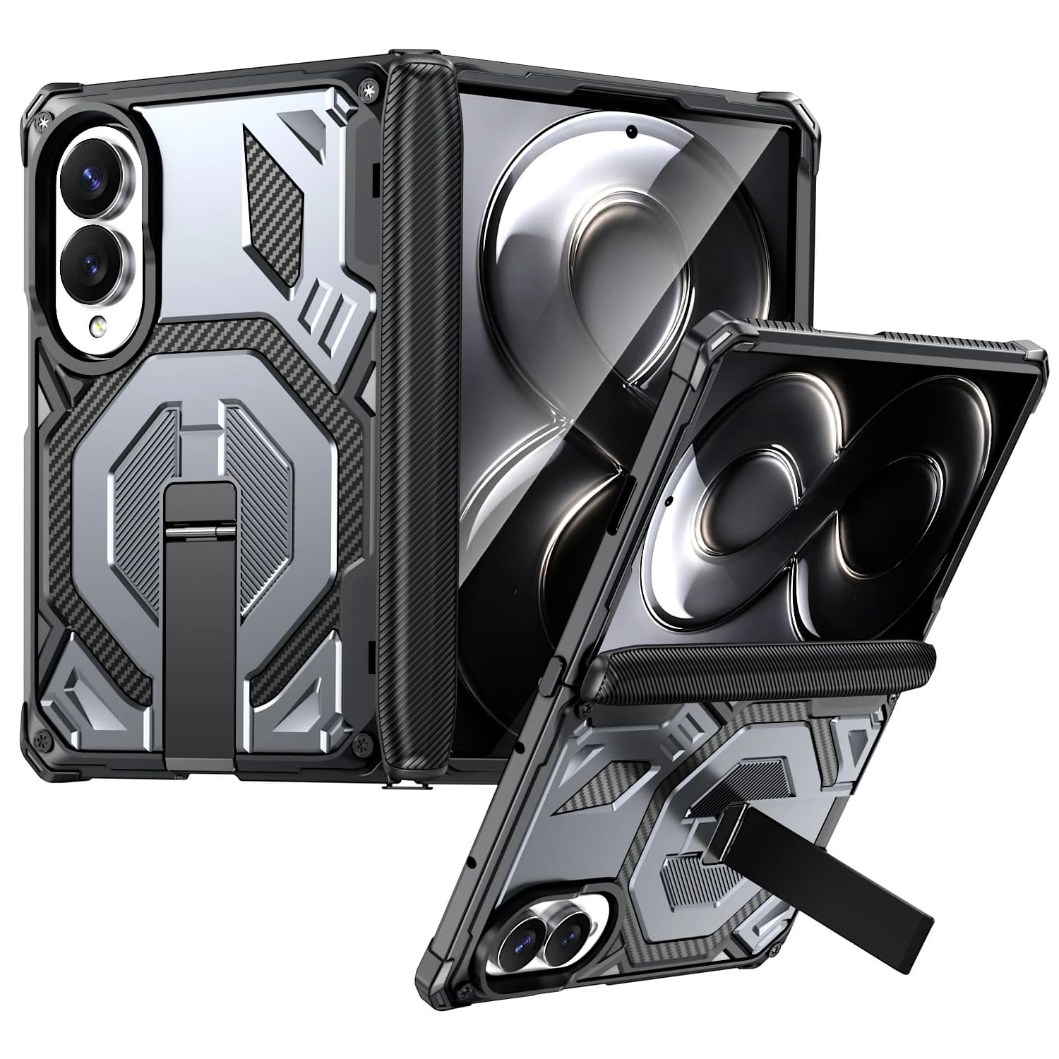Mech Wind Magnetic Suction Anti Drop Kickstand Case for Samsung Z Fold 7 8 Wide Magsafe Central Axis Slim Fit Protection Cover