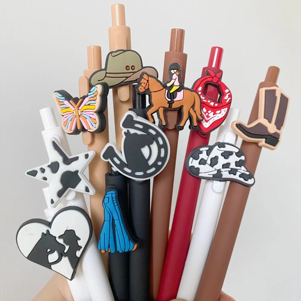 Penne gel retrattili occidentali da 10 pezzi, punta fine, inchiostro nero da 0,5 mm, per regali da cowgirl per ufficio scolastico