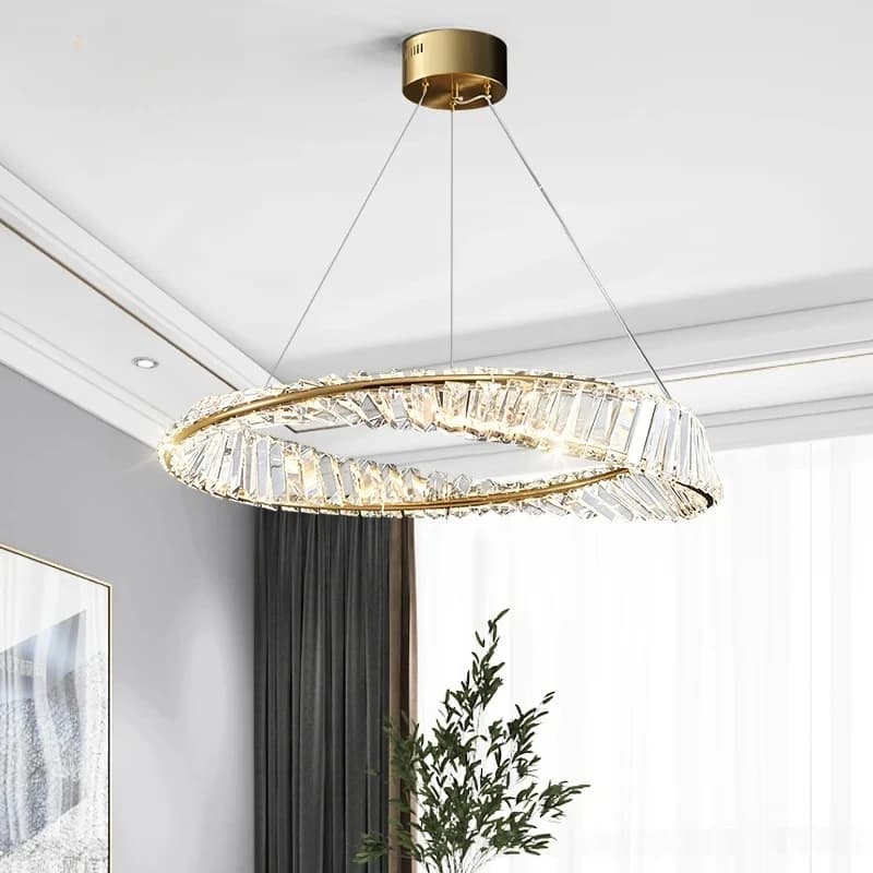 Lampadario a soffitto a LED di lusso postmoderno Lampada di design Anello di cristallo rotondo Lampade a sospensione Decorazione della casa Sala da pranzo Soggiorno Hall