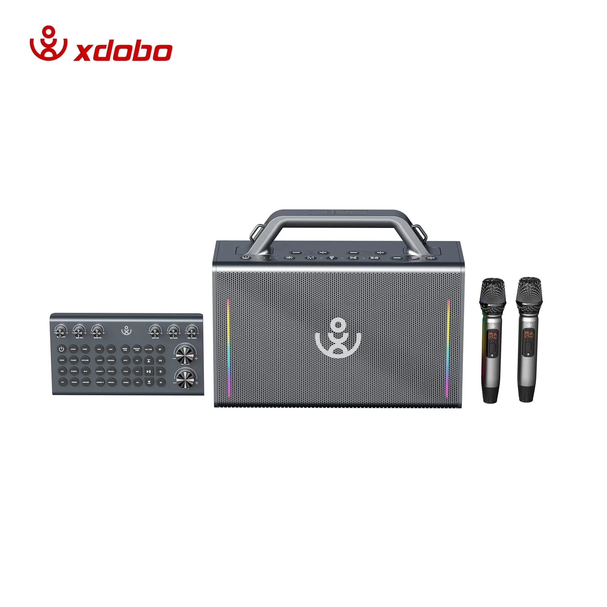 Xdobo 200W Portable Wireless Speaker Karaoke Machine With 2 Wireless Microphones Outdoor Stage RGB LED PA System Party