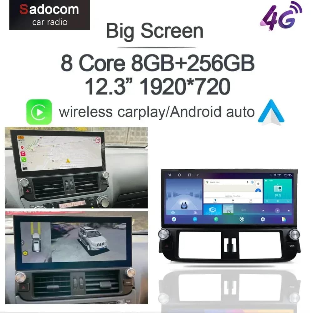 1920*720 QLED Carplay 8G + 128G Android 13.0 Lettore DVD per auto DSP GPS WIFI Radio multimediale per Toyota LAND CRUISER PRADO 2009-2013
