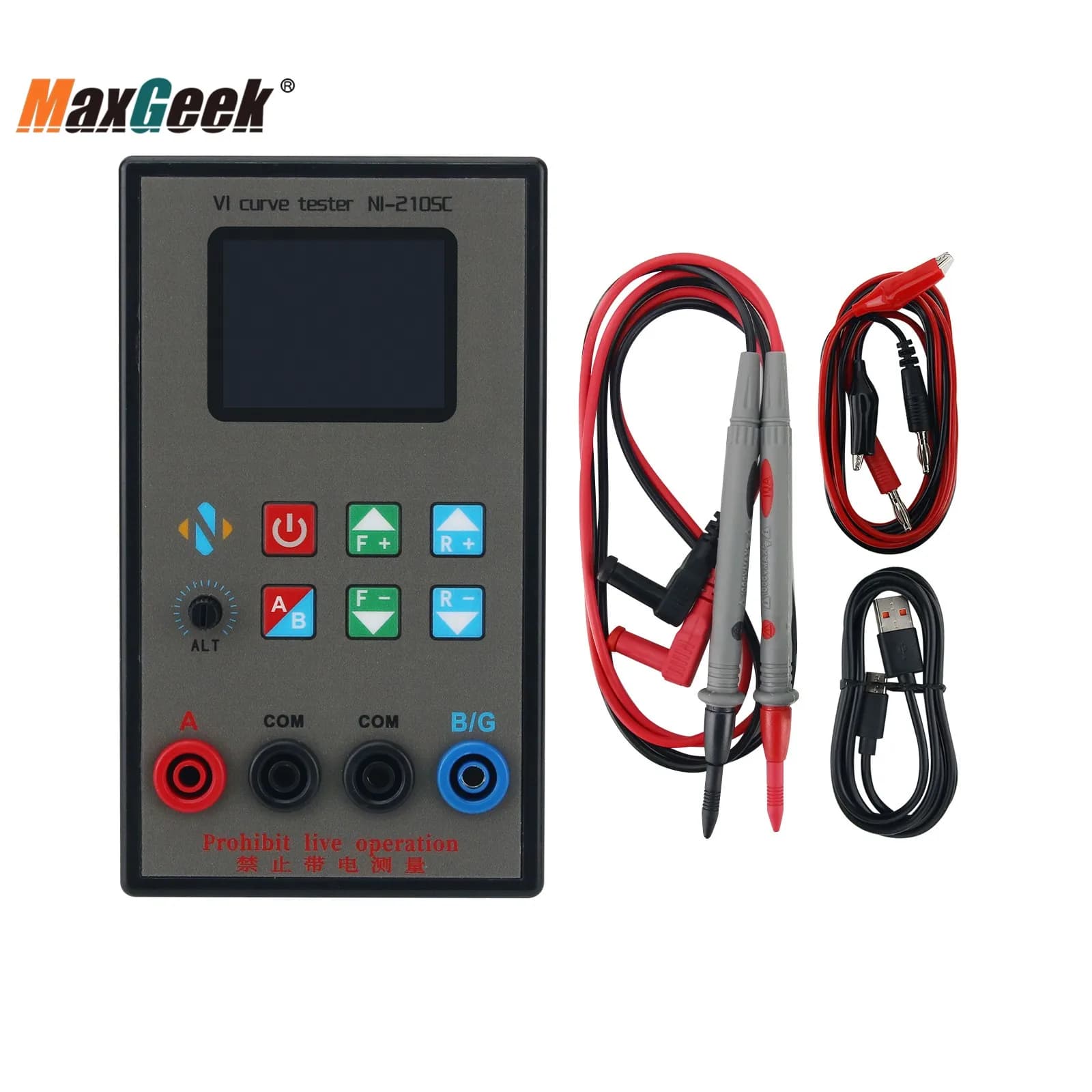 Maxgeek NI-210SC Tester di curva VI portatile a doppio canale 18 livelli di frequenza regolabile con schermo TFT da 2,0 pollici