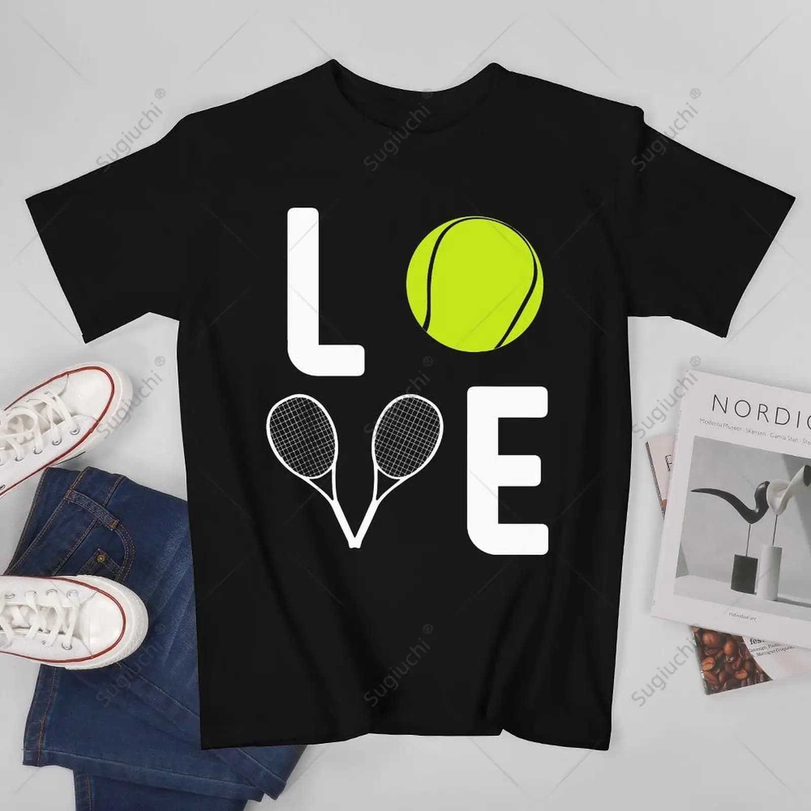 Unisex Uomo Amore Palla da tennis Giocatore di racchette Appassionato di giochi Team Outfit Tshirt Tees T-shirt Donna Ragazzi 100% cotone T-shirt