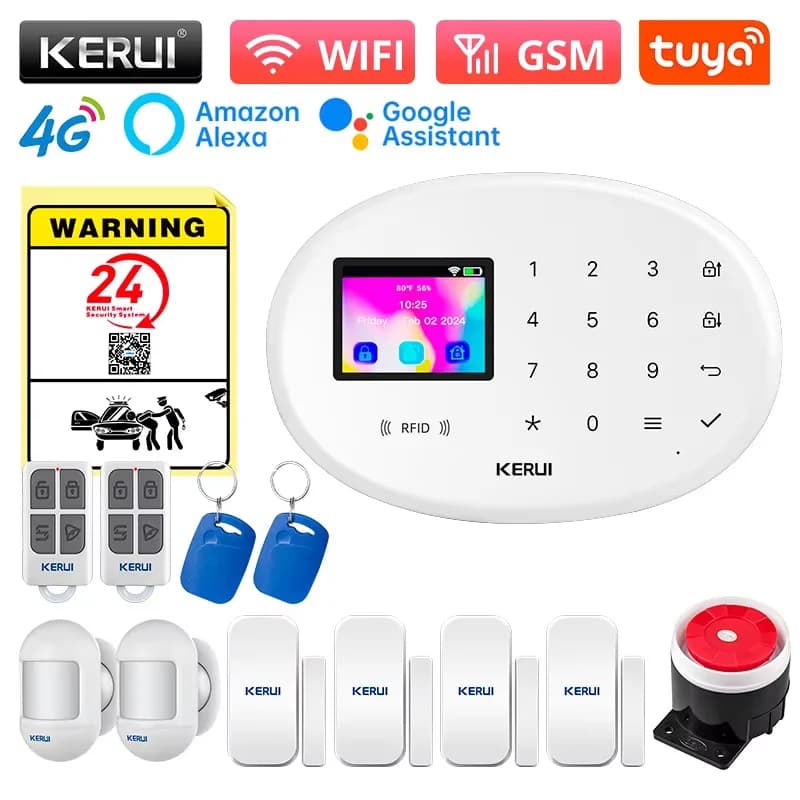 KERUI 433MHZ Sistema di Allarme Domestico 4G/WiFi Sistema di Allarme di Sicurezza Carta RFID Tuya Vita Intelligente PIR Sensore di Movimento Rivelatore Sirena W204
