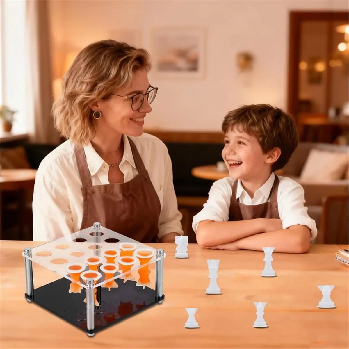 Stampo per Set di Scacchi in Resina con 1 Porta Pezzi, Kit di 16 Stampi in Silicone 3D a Grandezza Naturale per Resina Epossidica Fai-da-Te