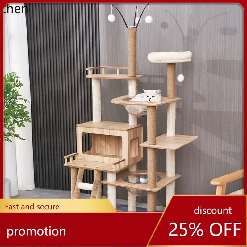 YFY Albero per Gatti in MDF con Giocattoli, Cuccia e Tiragraffi in Sisal, Struttura per Arrampicata in Legno