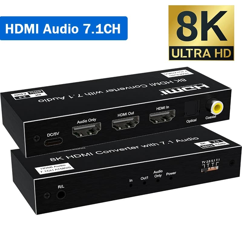 Audio extractor 8K HDMI 7.1CH 4K@120Hz Only audio HDMI 2.1 to HDMI + optical toslink SPDIF + coaxial converter HDCP2.3 HDR VRR