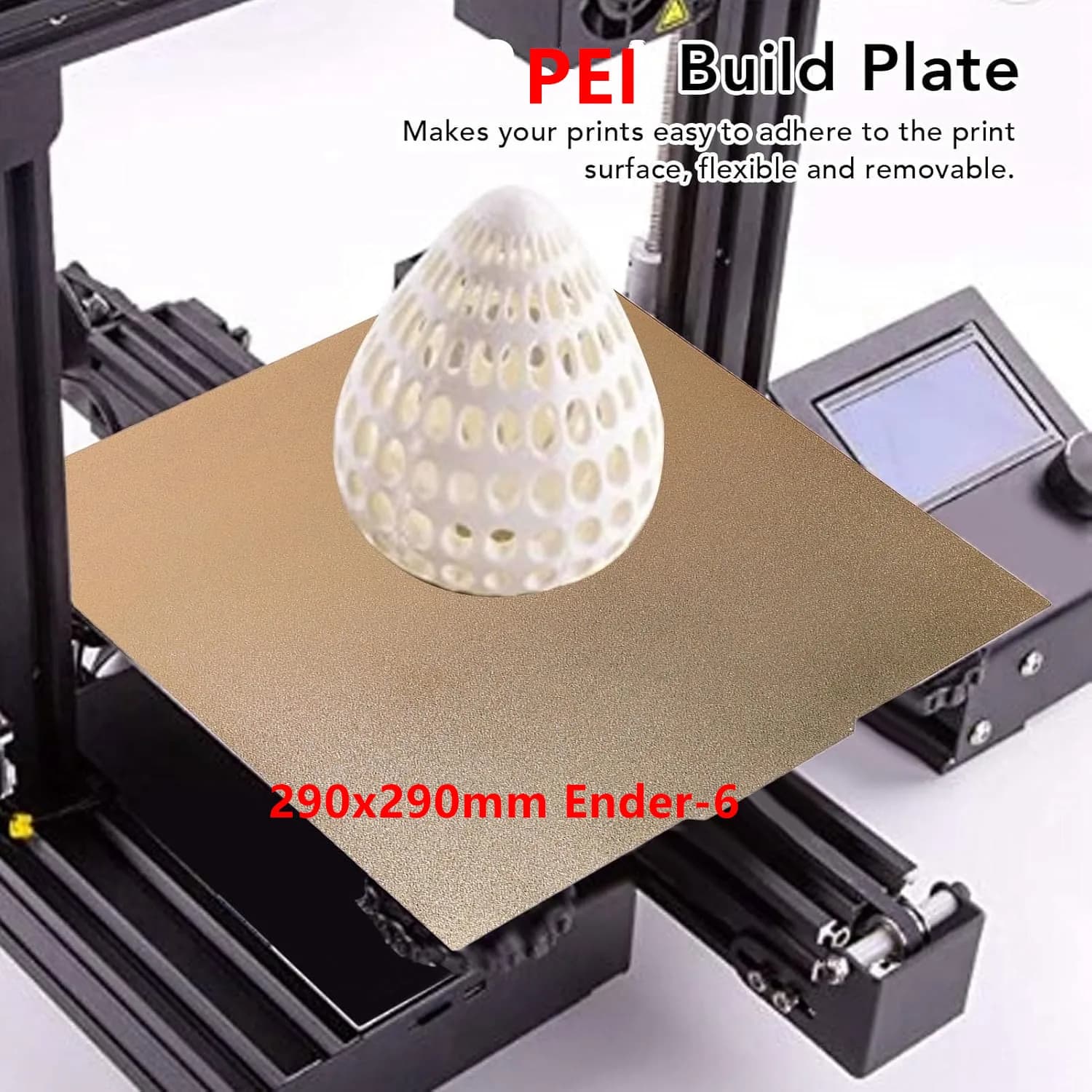 3D Printer Build Plate 290x290mm Spring Steel Plate with Magnetic Base Double Sided Textured PEI Sheet for Ender 6 Hot Bed
