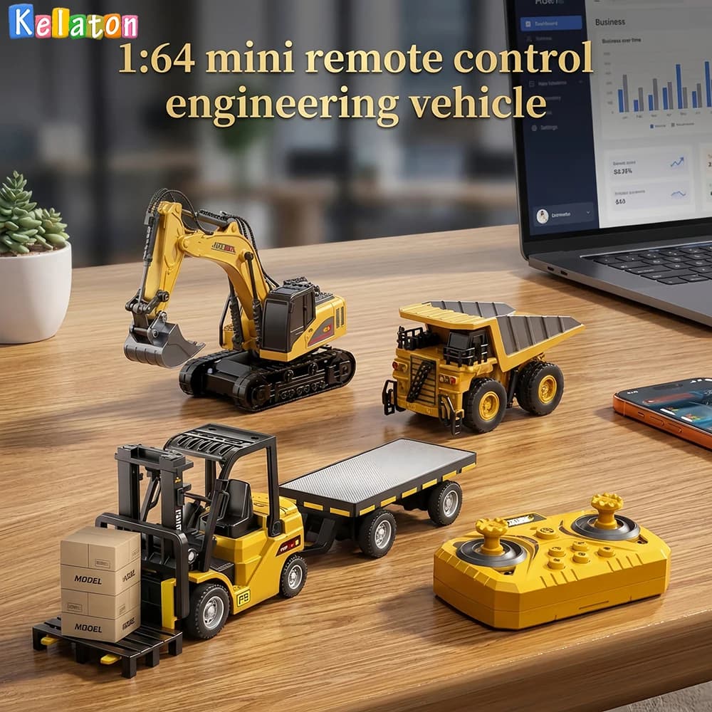 1:64 Gru telecomandata Bluetooth e carrello elevatore Mini auto giocattolo da tavolo in lega due in uno con rimorchio Regalo di Natale in scatola colorata