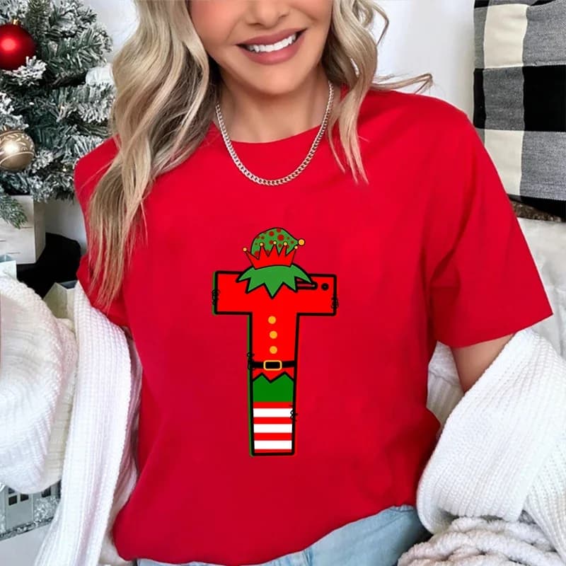 Fashionable women's printed T-shirt Christmas picture casual loose and comfortable women's short sleeved shirt