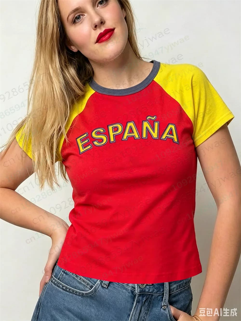 Spain Y2k Football Jersey O-Neck Fashionable Streetwear Short Sleeved Tee Versatile Casual Top Summer Women'S T-Shirt