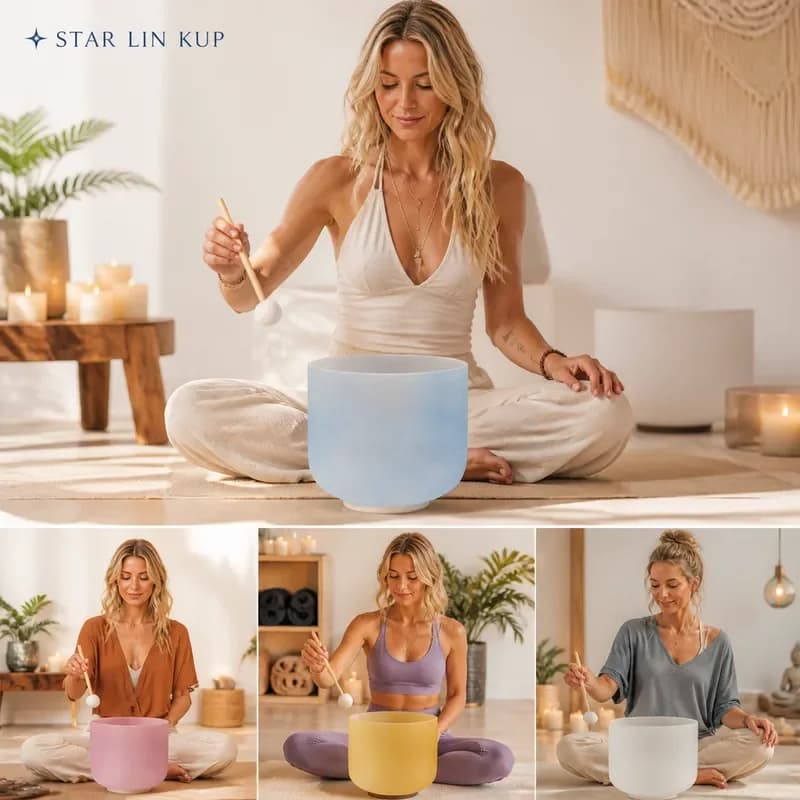 STAR LIN KUP 7 Chakra Crystal Singing Bowl Frosted Blue Candy Color Healing Meditation Sound Therapy Yoga Mindfulness Gift