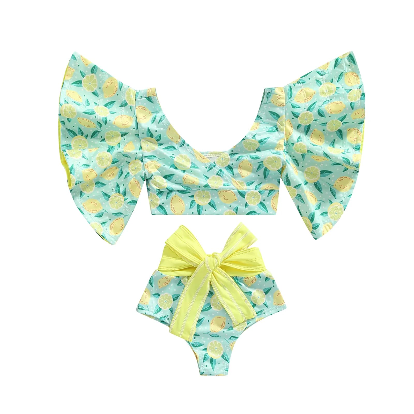 Girl's swimsuit, rash guard, clown, long sleeve, floral print, bathing suit with volant, bathing suit with bath head