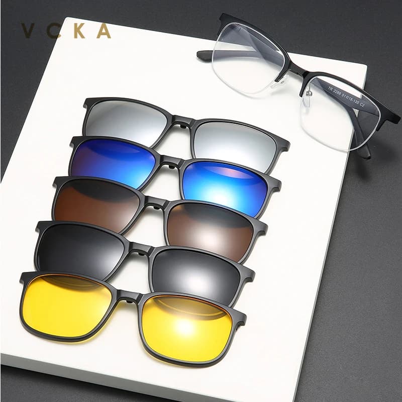 VCKA 6 In 1 miopia montatura per occhiali uomo donna 5 Clip su occhiali da sole polarizzati occhiali magnetici prescrizione ipermetropia ottica