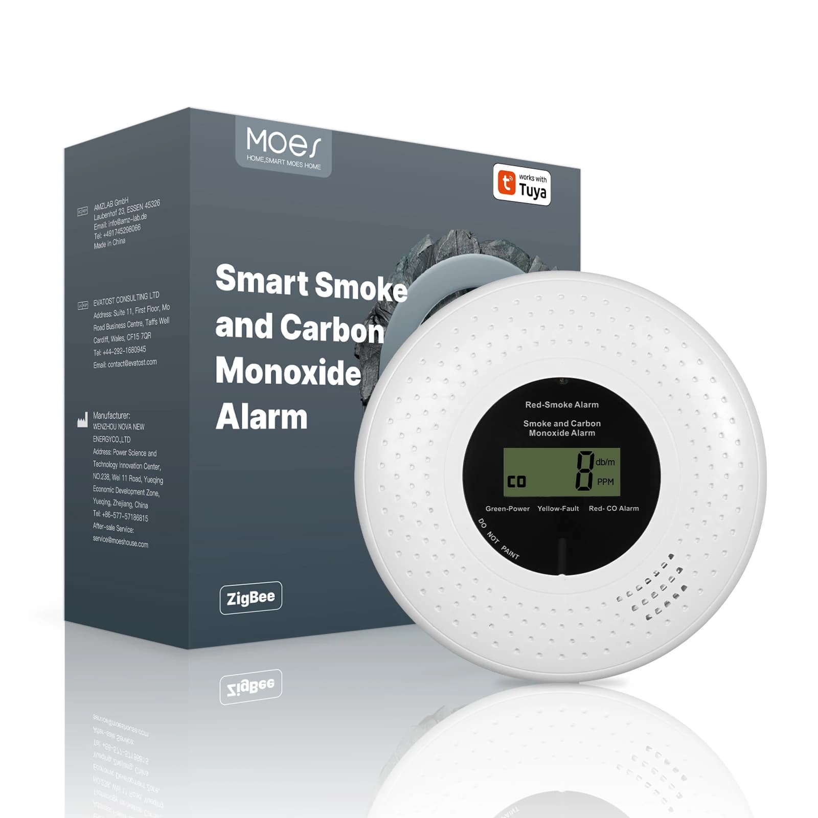 Zigbee Smart Smoke & Carbon Monoxide Alarm CO & Photoelectric Smoke Dual-Sensor APP Notifications (Requires ZigBee Hub)