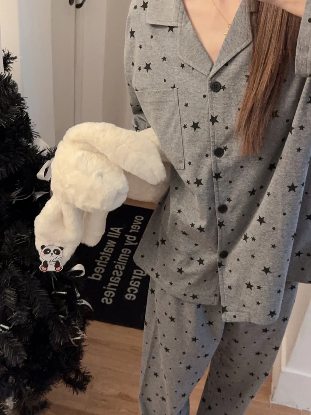 2026 Spring New Grey Star Sleepwear Long Sleeve Cotton Pajamas Set for Men And Women Comfortable Home Clothes Outfit