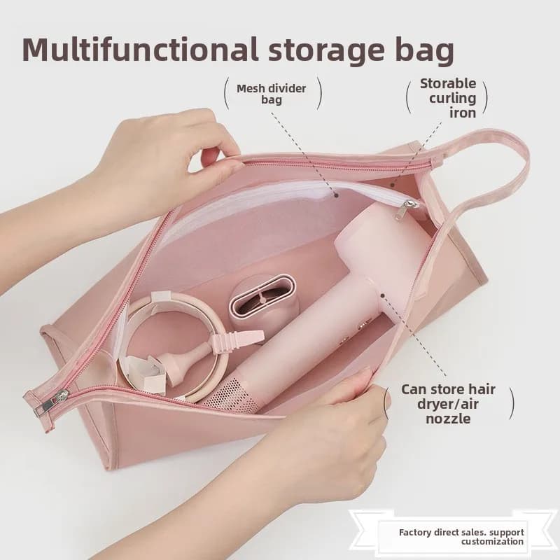 Borsa da viaggio per asciugacapelli e arricciacapelli, custodia antipolvere con cerniera e copertura protettiva, organizer da bagno