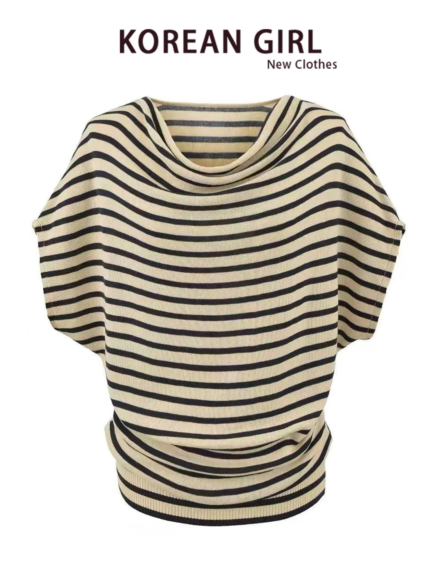 Loose Fit Striped Batwing Sleeve T-Shirt Women's Summer Casual Short Sleeve Top Breathable Comfortable Skin-Friendly Polyester