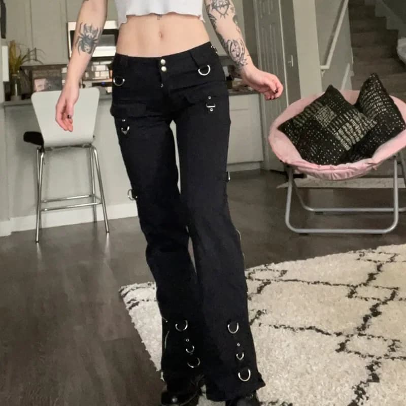 Jeans a vita bassa da donna pantaloni Flare dritti in Denim tasche Vintage cerniera Denims 2024 autunno Streetwear pantaloni alla caviglia