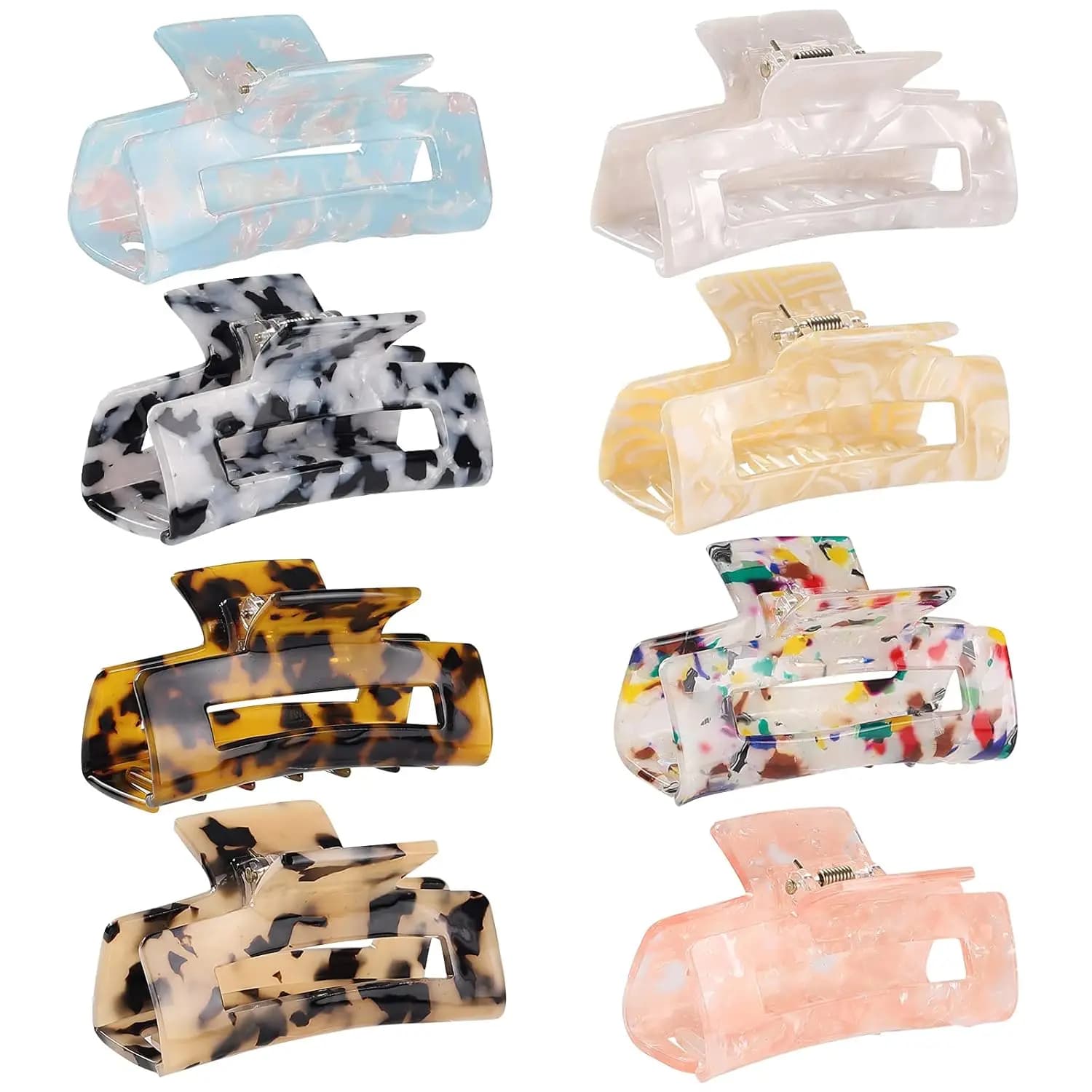 Set di 8 Fermagli per Capelli a Forma di Tartaruga, Clip Rettangolari da 3 Pollici, Accessori Moda per Donne
