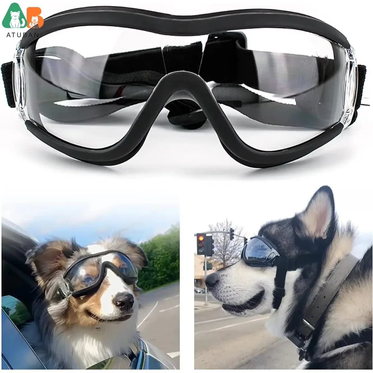 Occhiali da sole per cani Occhiali per cani Cinturino regolabile per viaggi Sci e occhiali da neve per cani antiappannamento Occhiali per animali domestici per cani di taglia media a grande