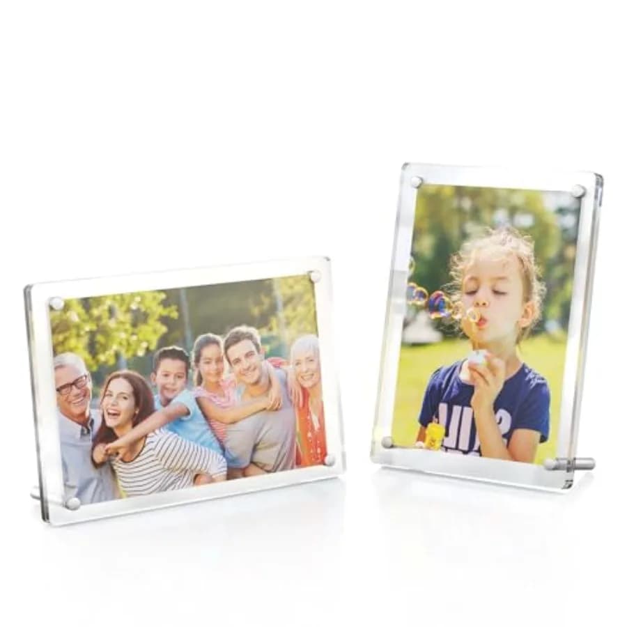2PCS Acrylic Picture Frame 2.4x3.5IN for 3 Inch Photos with Magnetic Stand Modern Photo Holder for Desktop and Tabletop Display