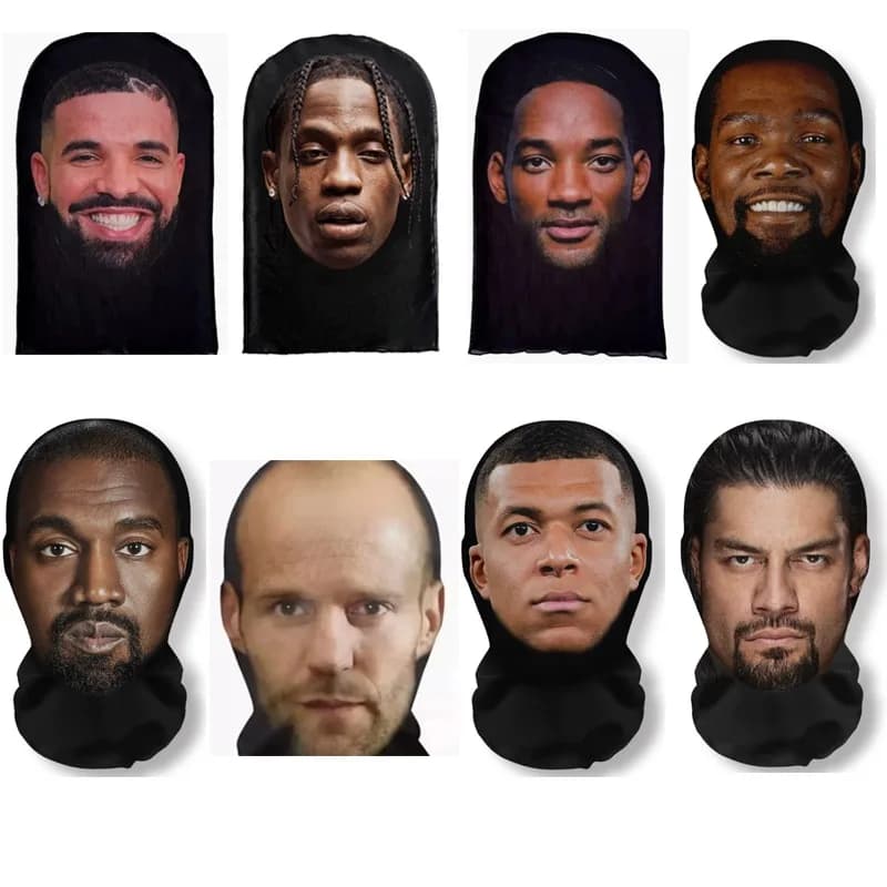 2pcs 3D Digital Print Funny Portrait Balaclava - Multi-Functional Outdoor Face Mask, Hip-Hop Headscarf