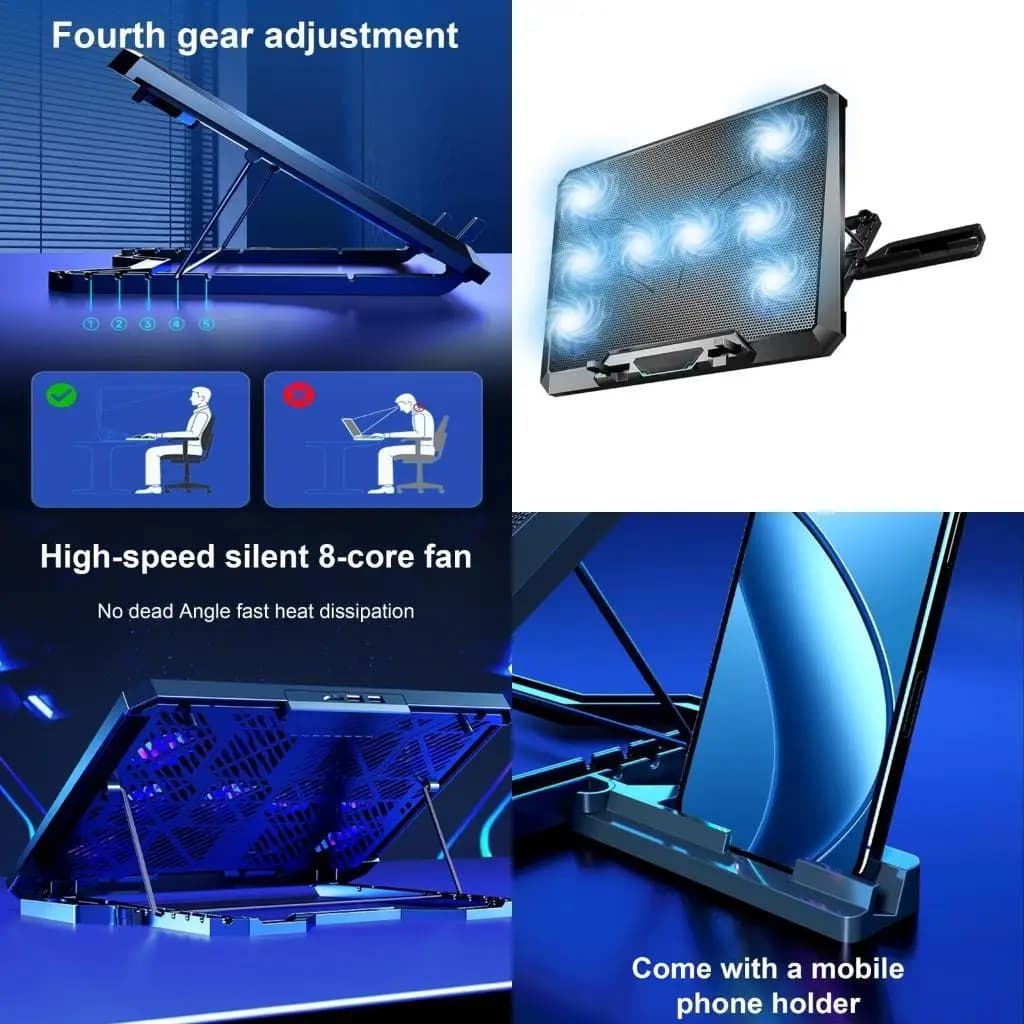 Pad raffreddamento per laptop da gioco con radiatore retroilluminato 8 ventole tranquille altezza regolabile D2RC