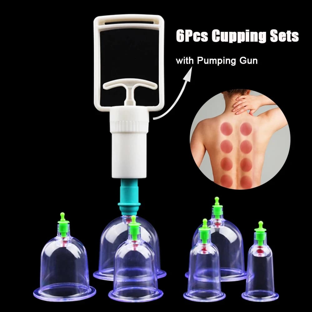 Set di 6 Coppette per Massaggio con Pistola a Vuoto, Coppette per Massaggio Schiena e Corpo, Detox Anti-Cellulite, Barattoli per Cura del Corpo