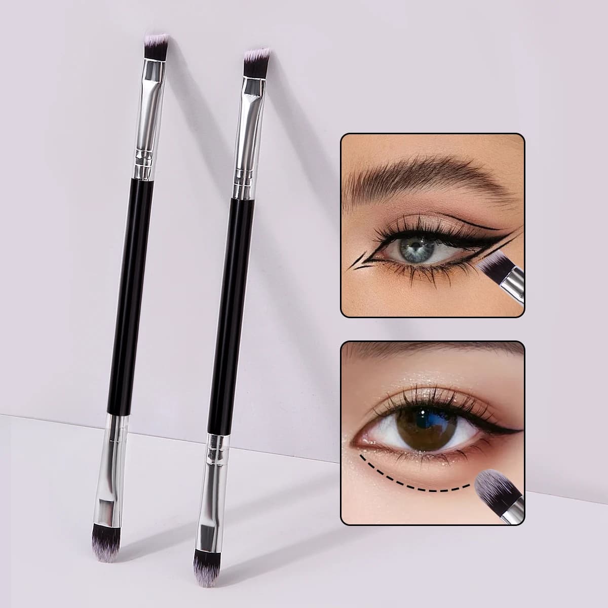 Double Head Portable Eyebrow Brush for Eyebrow Brush Face Down to lie silkworm detail Eye Makeup Brush