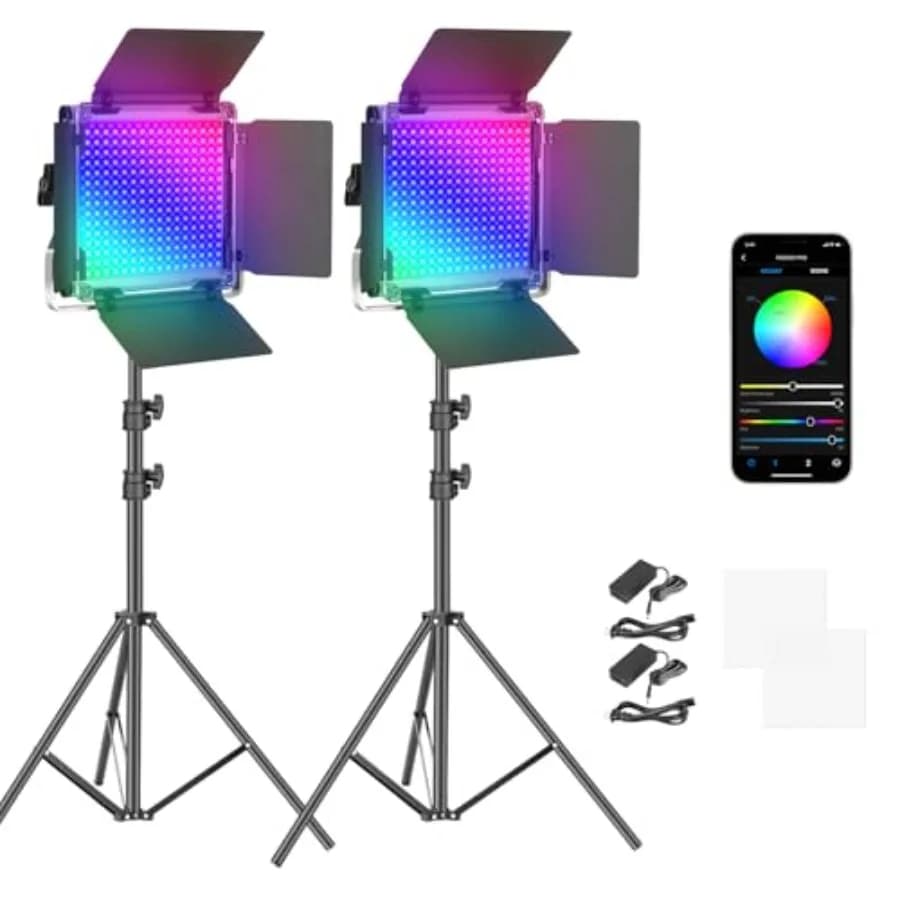 Kit di 2 Luci LED RGB 660 PRO con Controllo App e Treppiede, Illuminazione da Studio per Gaming, Streaming, Zoom, YouTube