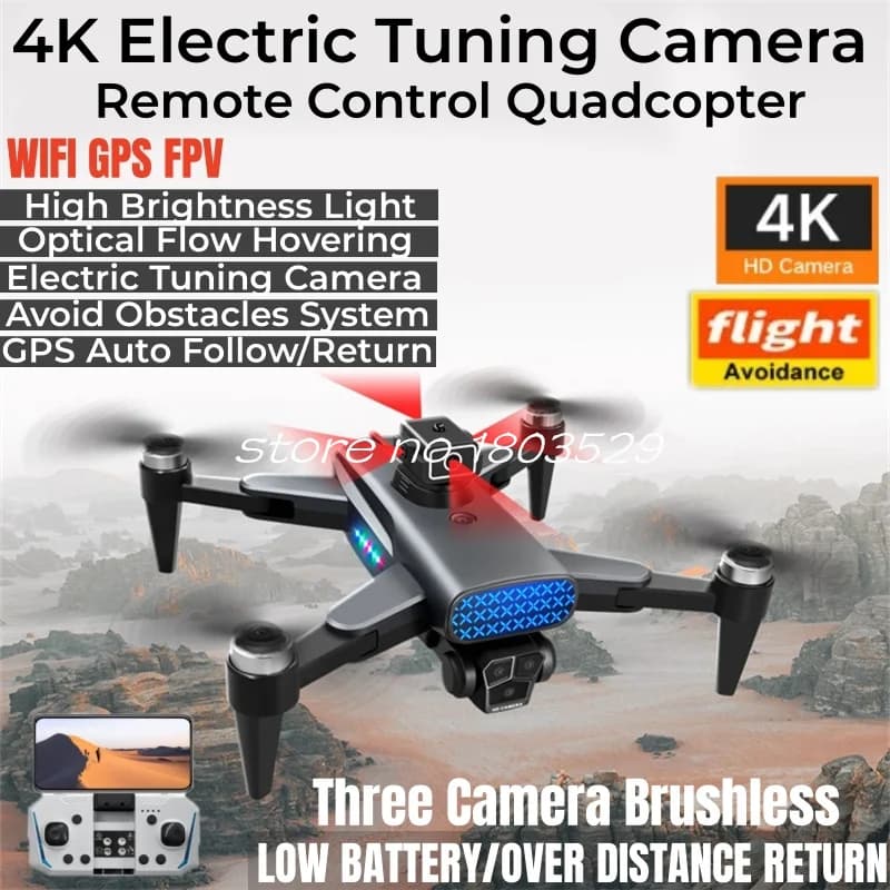 Drone RC Quadricottero 4K con ESC, GPS, Funzione Seguimi, Motore Brushless, Controllo Remoto, Portata 1200M, GPS, Flusso Ottico, Doppia Posizionamento, Evitamento Ostacoli, FPV
