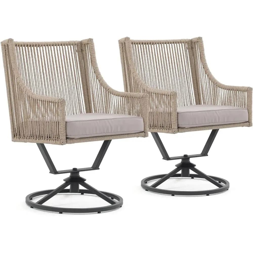 Set di 2 Sedie Girevoli da Patio, Sedie da Pranzo in Rattan per Esterni con Cuscini Traspiranti, Sedia Girevole in Rattan per Esterni con Struttura in Ferro